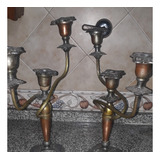 Par De Candelabros Porta Velas Bronce Antiguos