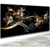 Quadro Decorativo Grande Flor Lírio Preto E Dourado 90x70 Cor Borda Infinita Cor Da Armação Mdf 3mm