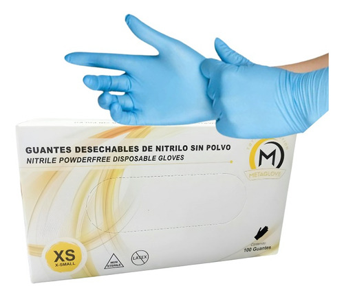 Guantes De Nitrilo Azul Caja 100 Unid. Tallas Xs S M L Xl