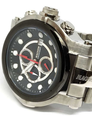 Relógio Magnum Masculino Caixa Grande Cronógrafo - Cor Da Correia Prata
