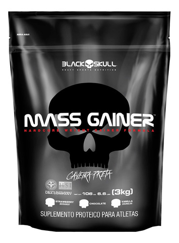 Hipercalórico Massa Mass Gainer 3kg - Black Skull Sabor Morango
