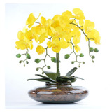 Arranjo De Orquídea Artificial Amarela Em Terrário Maitê