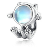 Charm Plata 925 Gato Astronauta Moonstone Wostu Compbl Pndor