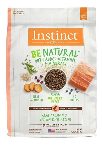 Alimento Instinct Be Natural Para Perro Adulto Todos Los Tamaños Sabor Salmón Y Arroz En Bolsa De 24lb