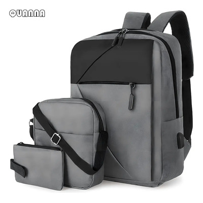Mochila Antirrobo Quanna para Laptop con USB y Set de 3 Piezas, Gris | Envío gratis