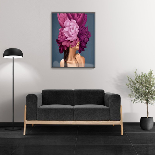 Cuadro Lienzo Canvas Sala 45x60cm Mujer Flores Cara Morada