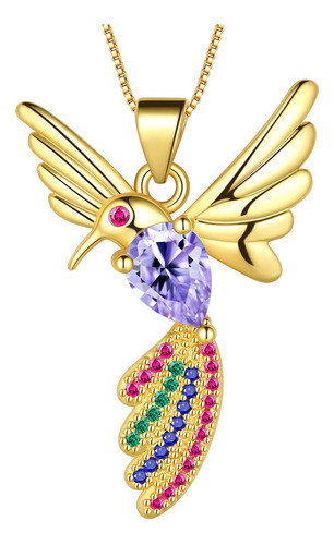 Bello Collar Dije Colibri Cadena De Regalo Mujer Oro Lam 18k