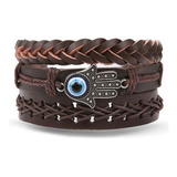 Pulsera Multicapa Hombre Y Mujer De Cuero, Trenzada Hamsa