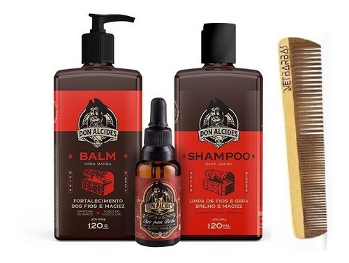 Balm, Shampoo, Óleo Barba Negra - Don Alcides + Pente Duplo