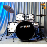 Bateria Pro Fire Drums - Completa, Com Pratos E Banco