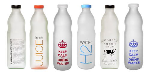 Botellas Vidrio 1 Litro Agua Leche Jugo Deco Surtidas X 6 Un