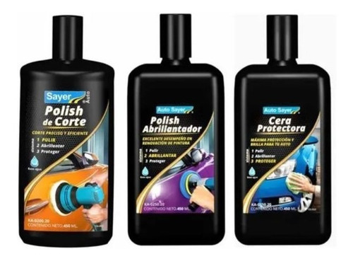 Kit 3 Piezas Polish Pulimento Abrillantador Cera Automotriz 