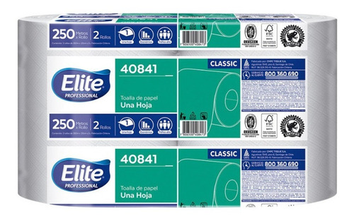 Toalla De Papel Rollo Marca Elite 2x250 Mt Cod 40841