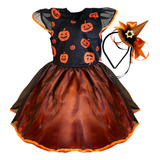 Fantasia Vestido Bruxa Luxo Roupa Infantil Criança Halloween