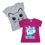 Kit 2 Blusas Camisetas Manga Curta Infantil Menina Baby Look