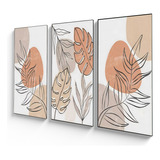 Cuadro Tríptico Decorativo Set 90x50cms Diseño Hojas Claras