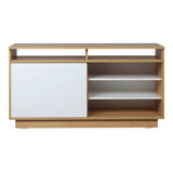 Mueble De Tv Modular Rack Melamina 130cm Color Hickory Blanco