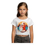 Camiseta Cropped Infantil Presepio Colorido Jesus Maria Jose