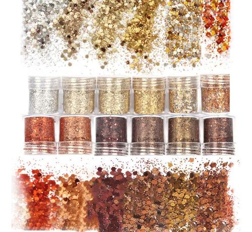 Glitter Para Uñas Lentejuelas Purpurina Oro Holográfico 12pz