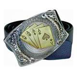 Cinturón De Cuero, Navaja, Hebilla Lisa Color New Golden Poker Talla 120cm