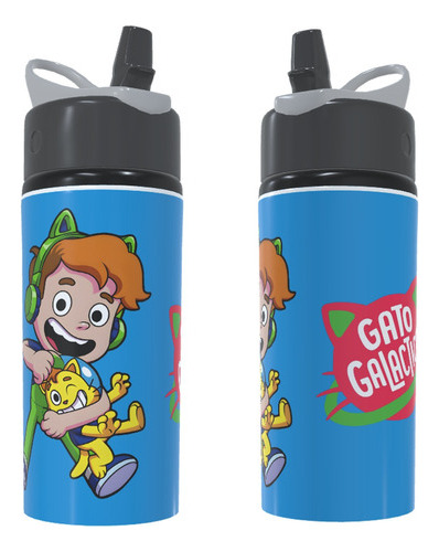 Garrafa De Agua Infantil Gato Galáctico Squeeze Com Canudo