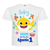 Polera Personalizada Baby Shark Algodon Niños Cumpleaños