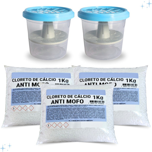 Cloreto De Cálcio Antimofo Puro 3kg + 2 Potes 