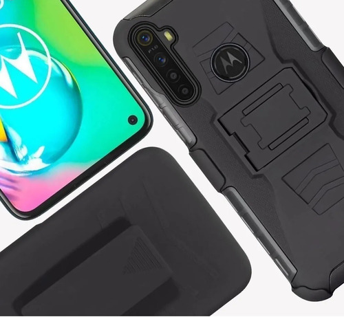 Funda Moto G8 (normal) Clip Uso Rudo + 2 Micas De Cristal