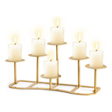 Candelabra - Portavelas De Metal Dorado Mate Con 6 Soportes