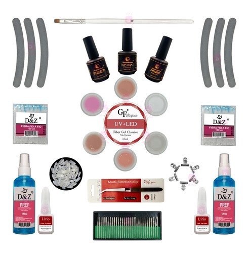 Kit Manicure Profissional 1 Gel Pretinho Poder Fibra Lixa 