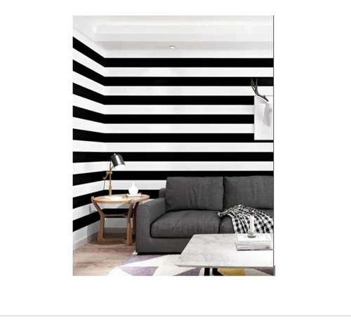 Papel Mural Pvc Franjas Blanco Y Negro