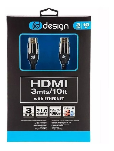 Cable Hdmi Design 3 Mts  21 Gbps Negro/plateado Open Box