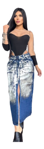 Falda Larga Jeans Moda Metalizada Blessed