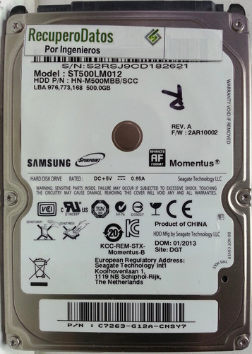 Samsung St500lm012 Hn-m500mbb 500gb Sata, 2805 Recuperodatos