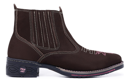 Bota Country Botina Texana Feminina Couro Bico Quadrado Cano