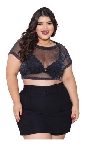 Cropped Lurex Plus Size Transparencia Estilo Festa Ct1