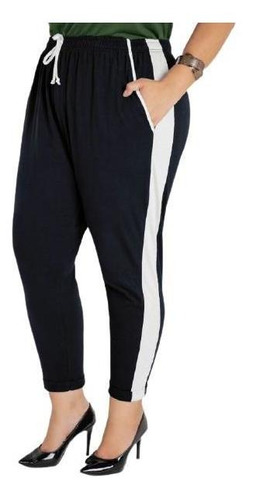 Calça Jogger Cropped Preta E Branca Plus Size