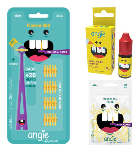 Fio Dental Infantil Flosser 360 + Refil - 6m+ - Angie