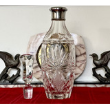 Botellón Antiguo Whisky Cristal Tallado Cuello B. Plata 40cm