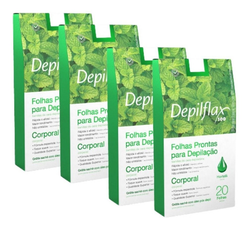 Folhas Prontas  Depilação Corporal Depilflax Hortelã - 4 Cx