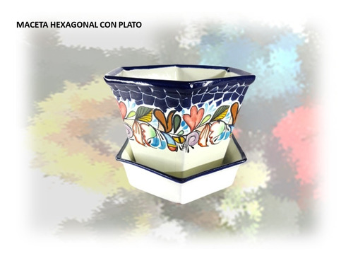 Artesanía Mexicana Maceta De Talavera Hexagonal C/u