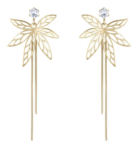 Aretes Oro 14k Lam Hoja Regalo Dama Zirconia Colgantes Amor