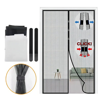 Cortina De Puerta Anti-mosquitos, Mosquitera Magnética Para Puertas, Anti Insectos Moscas Y Mosquitos Con Cinta De Botón De Nylon Adhesiva, Sala De Estar, Balcón, Puerta(100cm X 210cm, Negro)