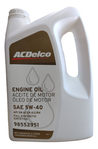 Aceite Para Motor Acdelco 5w40 Sintético 4 Litros