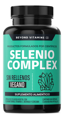 Selenio | Seleniometionina 240mcg Fortalecido Con Vitamina E, Moringa Y Cúrcuma | 100% Vegano Beyond Vitamins | Sin Sabor | 180 Cápsulas