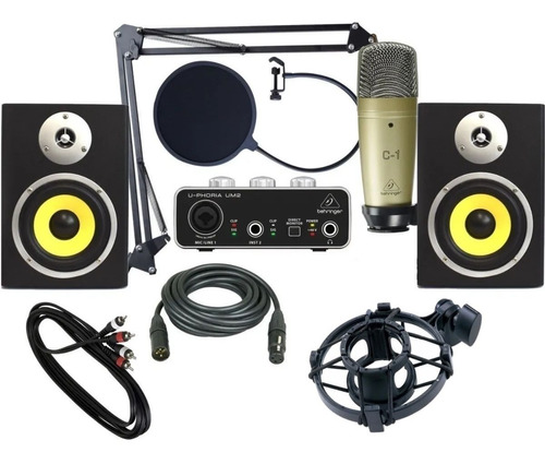 Kit Grabación Behringer Um2 C1 Monitores 6 Condenser Antipop