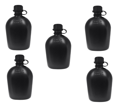 Kit 05 Cantil De Campanha Militar Camping 900 Ml - Preto