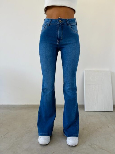 Pantalón Oxford De Jeans Elastizado Con Tajo De Mujer