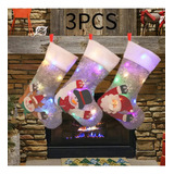 3 Piezas De Medias Navideñas Con Led, Decoración De Chimenea