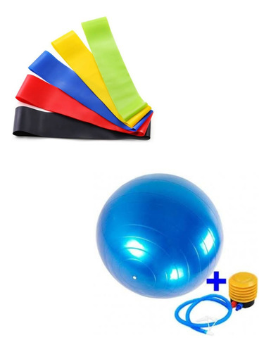 Kit 5 Bandas De Resistencia + Pelota Bobath 65 Cm + Inflador